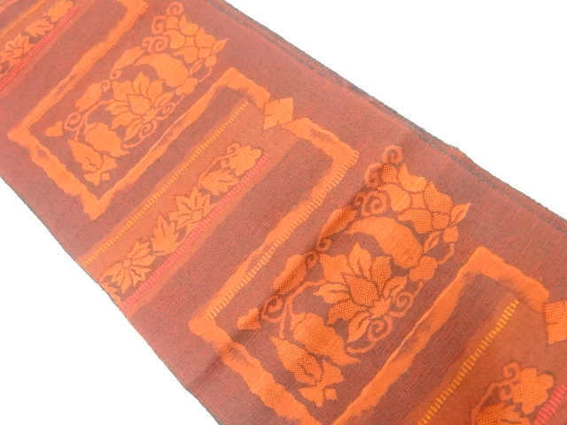 JAPANESE NAGOYA OBI / TSUMUGI / WOVEN FLOWER ARABESQUE